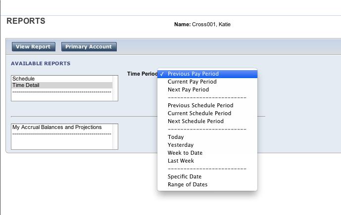 Viewing the Time Detail Report 4. Select the Time Period from the dropdown list for the period you wish to view. 5.
