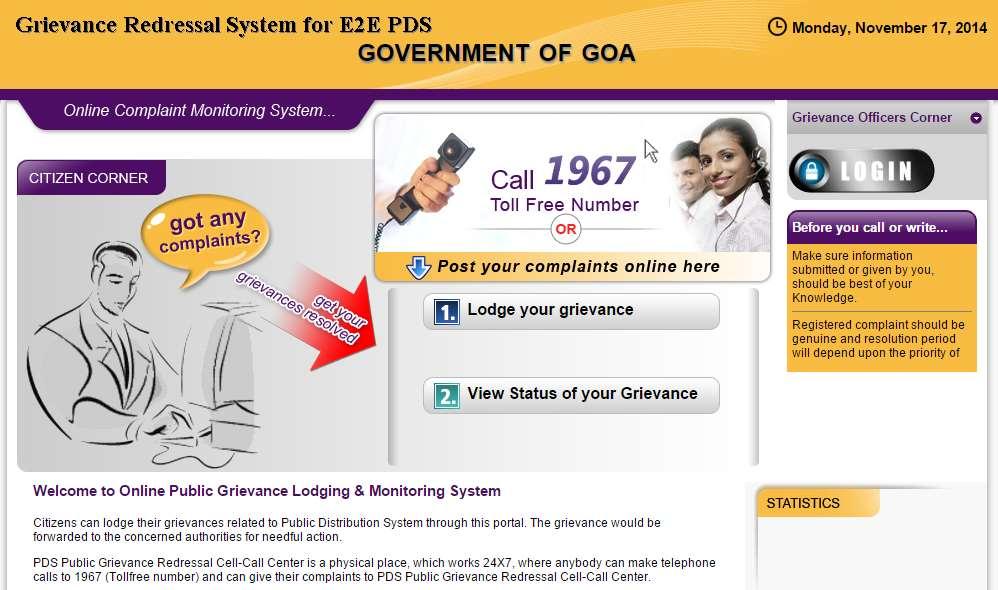 :Public GrievanceRedressal System: Grievance Redressal Mechanism for E2EPDS Empower the PDS beneficiary / citizen by