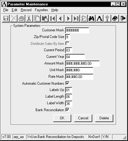 System Parameters Use this option to set the parameters system wide for the selected company.