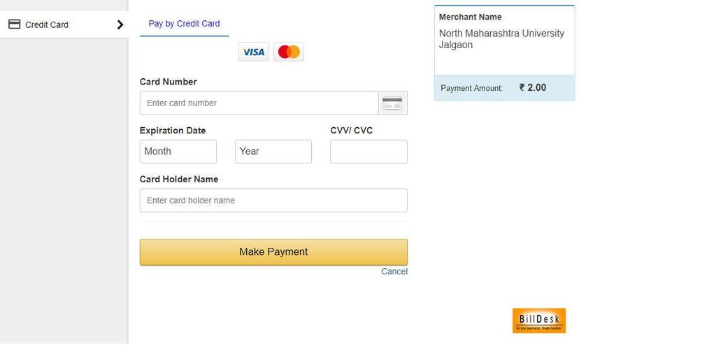 4.2.2 Online Payment gateway page FIG: 2.3 Frm the abve screen (Fig:2.