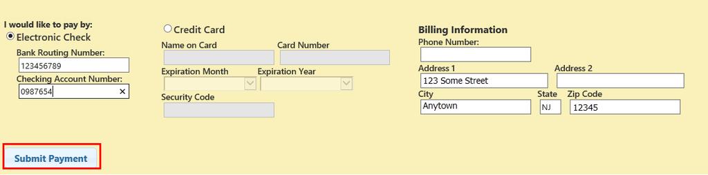 Number, Checking Account Number and Billing