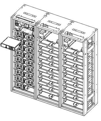 4. Insert SMPS Assembly into the rack frames designated for SMPS Assembly as shown in Figure 2-18: Inserting SMPS Assembly Important Attach the inserted SMPS Assemblies to the rack frames by