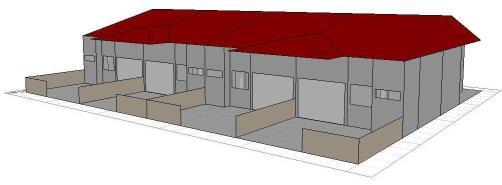 The model for simulation was built using Autodesk Ecotect Analysis software. The analysis was carried out on one storey row house, whose geometry was presented in Figure.
