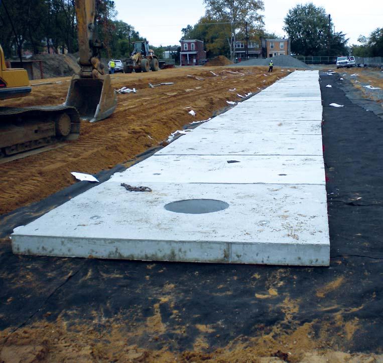 Stormwater detention system As an option, a Reactive Core Mat can be installed above the sand layer to decrease its thickness and augment contaminant removal.