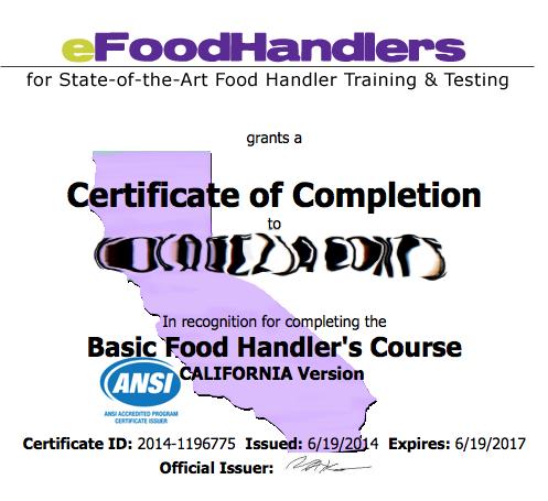 California Food Handler Card Food handers must take and pass a California Food Handler Card class available online.