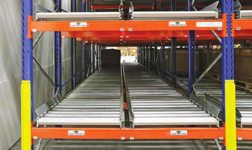 12 Flow pallet racking Flow pallet racking is used where there are multiple pallets with one type of product.