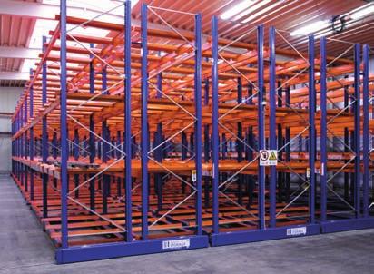 13 Mobile pallet racking The mobile racking system provides access to each pallet from a single working aisle.
