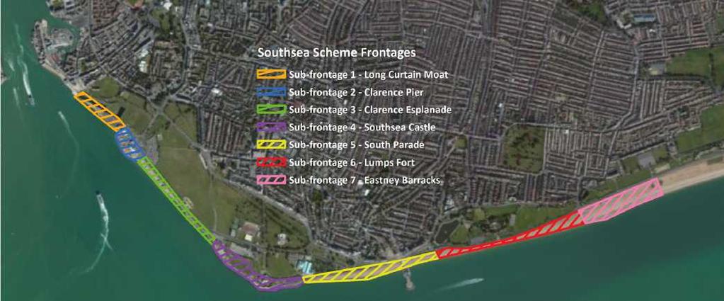 The scheme are has been divided into 7 sub-frontages.
