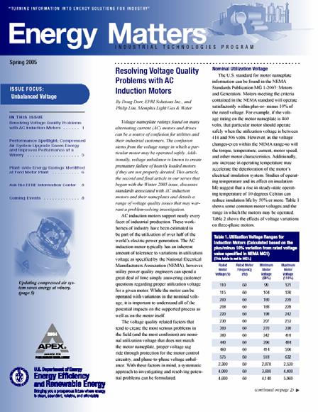 Energy Matters BestPractices 8-page quarterly newsletter provides topical feature stories, guest articles by subject matter experts, case studies, efficiency tips, and program information.