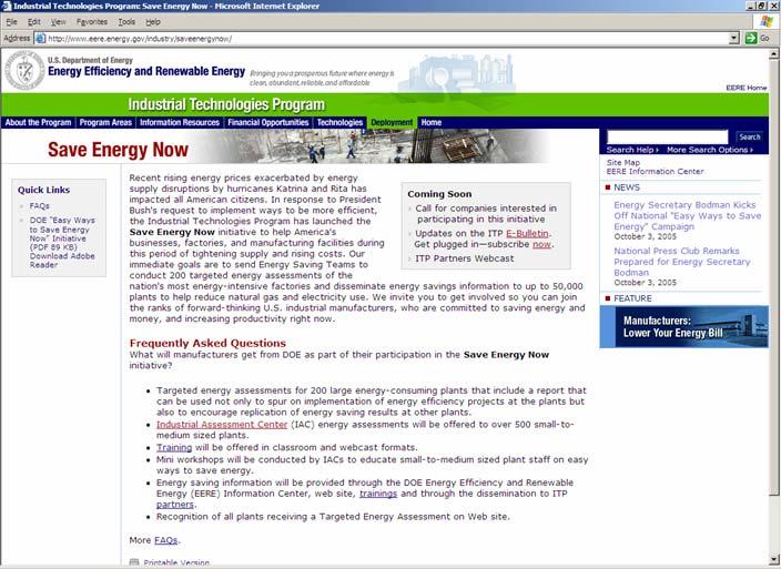 Save Energy Now Website Save Energy Now