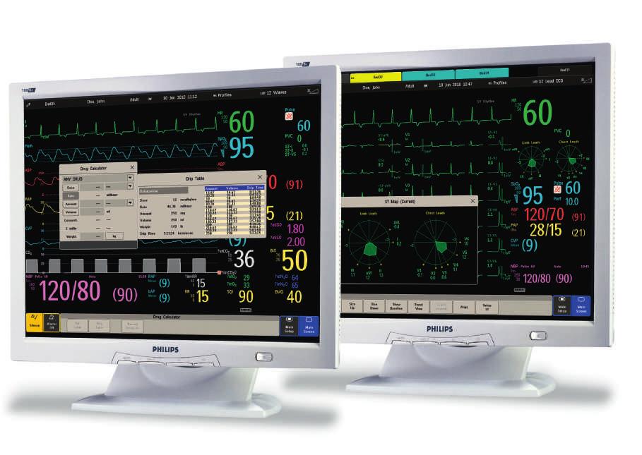Powerful care Up to three independent displays on MP90 Separate displays for surgeons, perfusionists, and anesthetists in the operating room At the bedside for the highest acuity cases A bedside