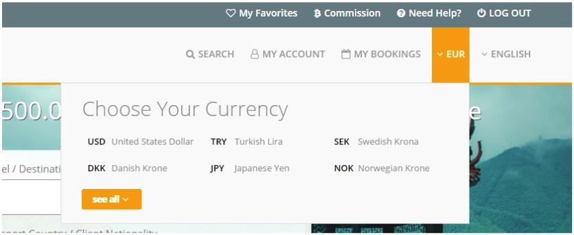How to choose currency? Before performing a search, please select the currency from the top.