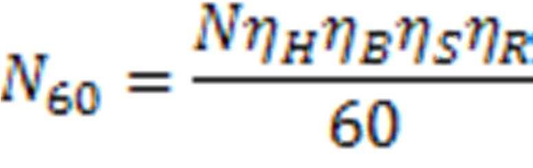 Standard Penetration Test (SPT) N 60 = corrected SPT number N = SPT number n H = hammer efficiency