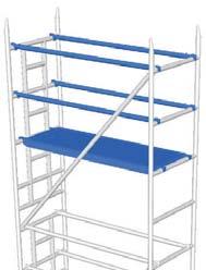 2) Fit a temporary platform on the 3rd rung down from the top &, working through the trap, fit short braces as temporary handrails onto frame uprights above top rungs of frames.