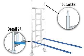 This prevents the frame from falling over during erection and dismantling. 7. All diagonal braces are fitted as close as possible to the upright. 8. Observe all height limits (fig.