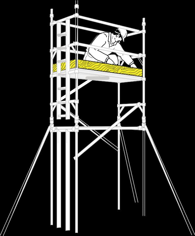 Climb up the inside of the tower and from the protected position of the trapdoor, fit guardrails to the 7th and 8th rungs, (in that order), on both sides of the tower.