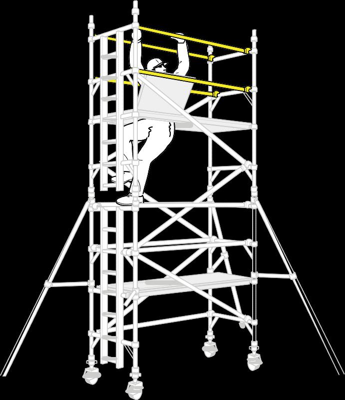 At every platform level, add horizontal braces as guardrails from the protected position within the trapdoor, (as shown in step ). Fit a single diagonal at the top of the tower as shown.