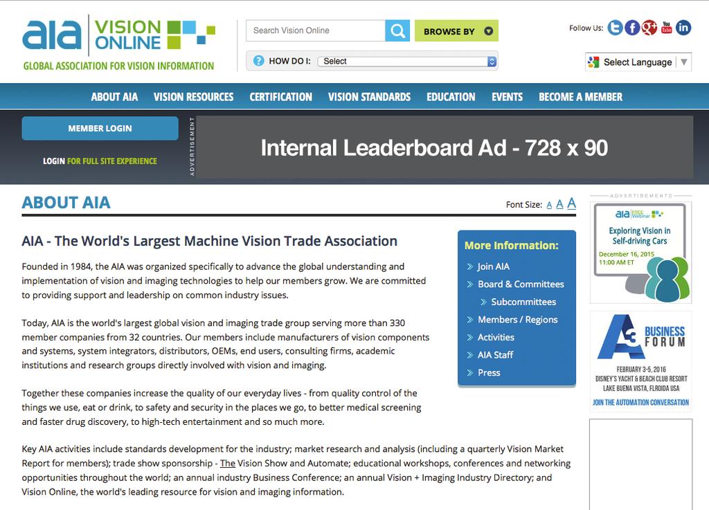 ADVERTISING OPTIONS HOME PAGE LEADERBOARD ADS Home Page Leaderboard Ads are the rst thing your prospects will see when they visit Vision Online.