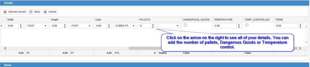 Click on the arrow on the right to see other options such as number of pallets,