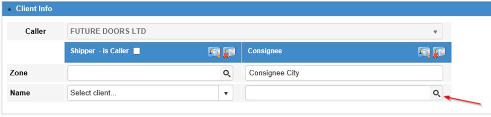 If you do not have the consignee in your address book, you can search by city for the destination and change the search to Description