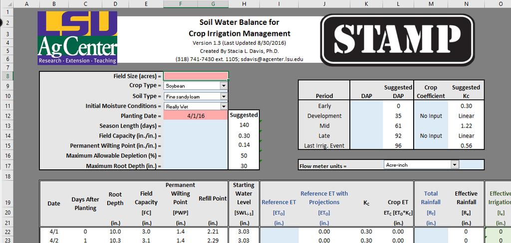 Available Tools Soil water balance Arkansas Irrigation Scheduler