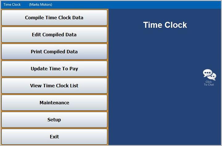Dealership Payroll Time Clock Chapter 11 Chapter 11 Time Clock The third option on the Times/Commissions menu is the time clock. The time clock feature allows you to track employees hours.