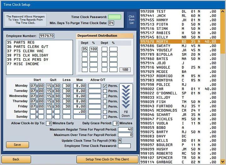 Autosoft DMS Dealership Payroll Setting up the Time Clock Feature Before you can use the time clock feature, you must enter setup information and run the time clock setup on each workstation that