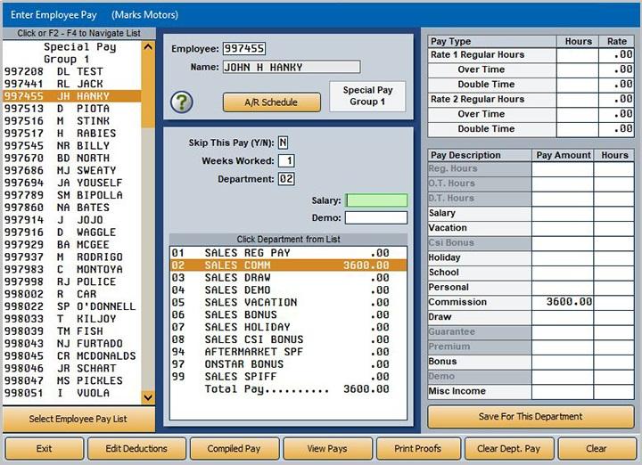 Autosoft DMS Dealership Payroll Updating the Commission To Pay The final step is to update the compiled data to the pay. The information is available on the Enter Employee Pay screen. 1.