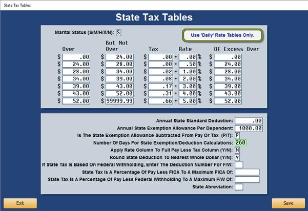 Chapter 1 Setup State Tables Use this button to set state tax parameters for states that have a graduated state income tax.
