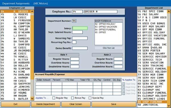 Chapter 2 Employee Information Employee Department Assignments Use the Employee Department Assignments button to assign employees to departments and to enter pay information (salary or hourly pay