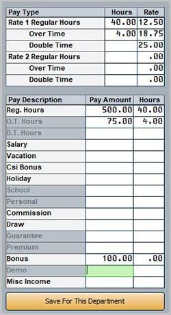 Chapter 3 Enter Employee Pay 10. Type any additional pay (bonus, vacation, holiday, etc.) in the fields on the bottom-right side of the screen. 11.