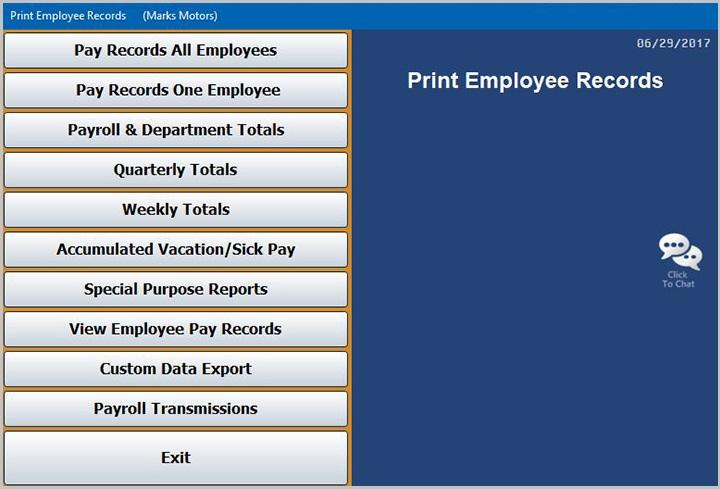 Dealership Payroll Reports Chapter 8 Chapter 8 Reports The payroll module offers several reports that allow you to print information for your dealership s records and tax purposes.