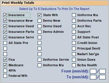 Autosoft DMS Dealership Payroll Weekly Totals Use this button to print the weekly totals for a specific date range.