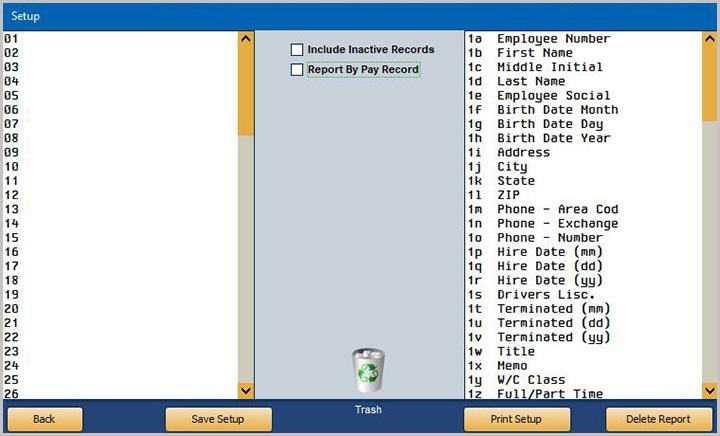 Chapter 8 Reports Custom Data Export This button advances you to the Operator Defined Data menu. This menu allows you to define payroll reports that provide the payroll information you desire.