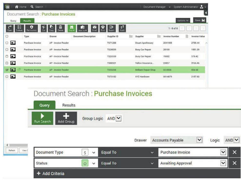 DOCUMENT MANAGER PRODUCT SUITE Searches are easy to create, yet can be complex without being complicated.