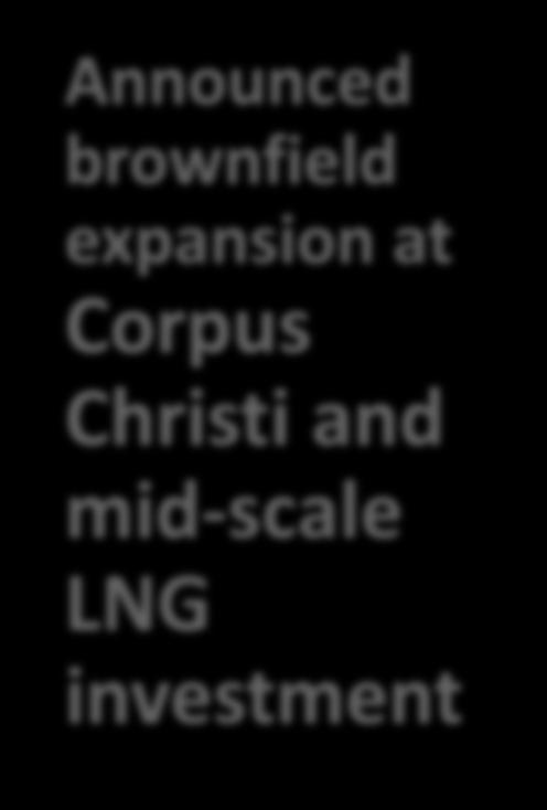 Announced brownfield expansion at Corpus Christi and