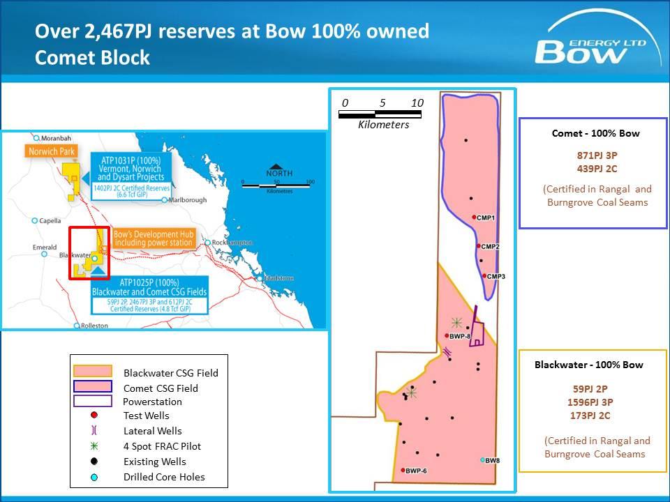 ATP 1031P Norwich Park Projects (BOW 100%) Early results confirm a large gas resource Bow has identified three high potential CSG prospects within this block, namely, Vermont, Dysart and Norwich and