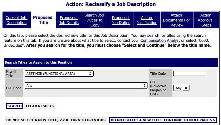 In this example, we have chosen the payroll title Asst Mgr (Functional Area in the dropdown.