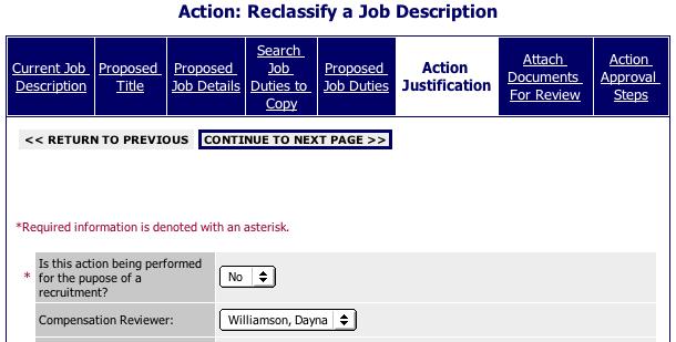If the employee you are reclassifying has already left UCSB and you are submitting this action request in preparation for a recruitment, select Yes in the first dropdown field.