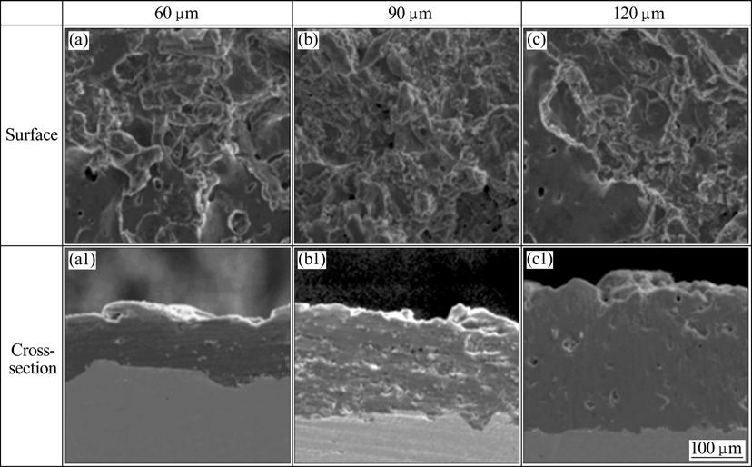 926 Min-Su HAN, et al/trans. Nonferrous Met. Soc. China 19(2009) 925 929 with different thermal spray coating thickness. Plate shape was observed at surface microstructure of zinc coating material.