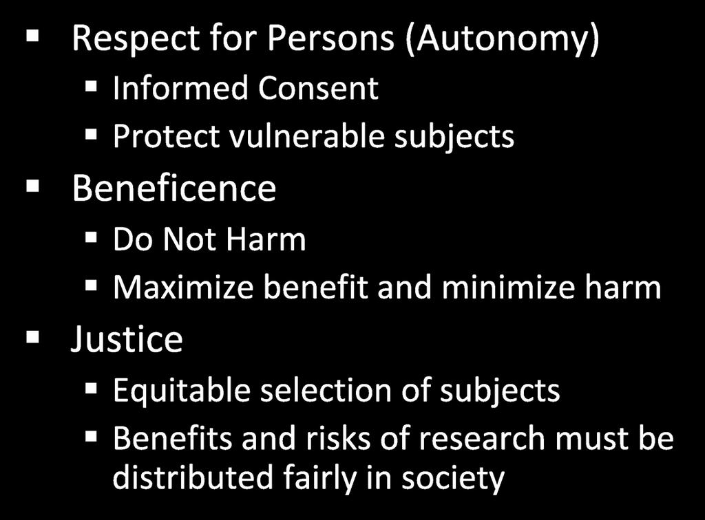 Belmont Report Respect for Persons (Autonomy) Informed Consent
