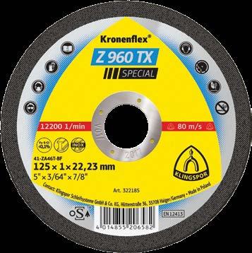 The new Yellow line Z 960 TX SPECIAL The Aggressive line The Z 960 TX is the ideal cutting-off wheel for tough / hard materials such as titanium and high-alloy steels.
