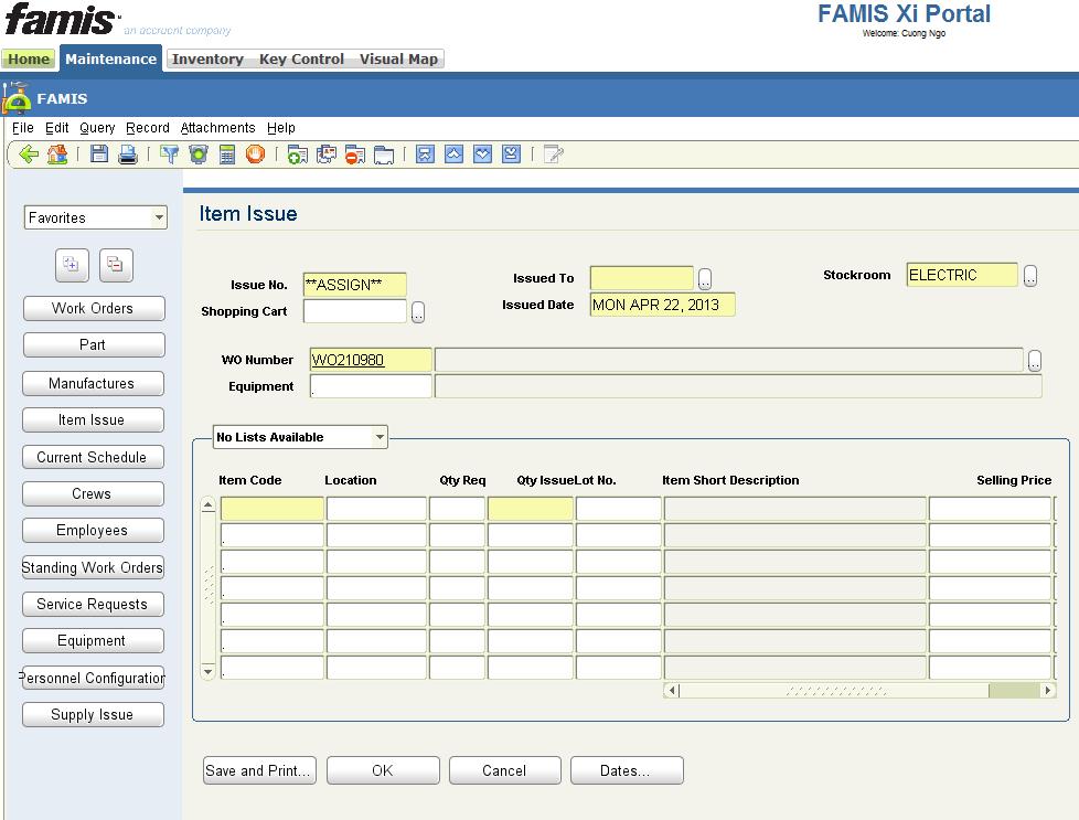 Step 2: Enter the PeopleSoft Number of the employee you are issuing the parts