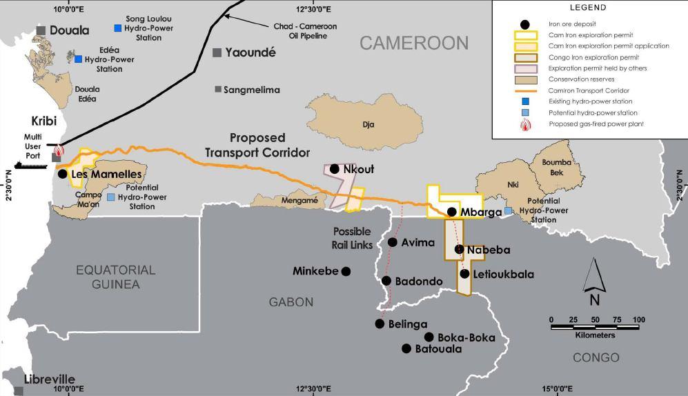 The Mbalam and Nabeba deposits Regional map indicating the main iron ore