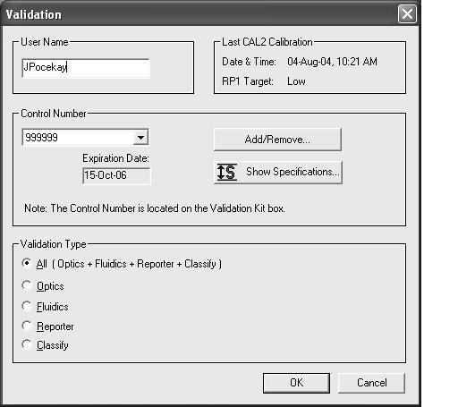 The following dialog box appears: (Figure 1A) Fig. 1A. Main validation dialog. 6.