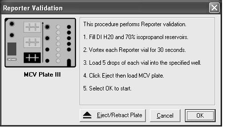 When the procedure is completed, values will be displayed in a dialog box as shown below: (Figure 9) Fig. 9. Reporter validation results.