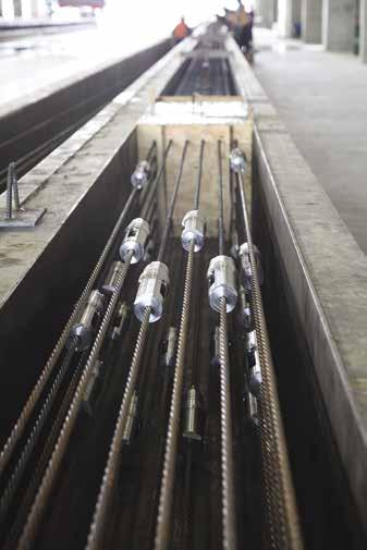 The stressing pattern differed from the precaster s typical pattern for steel strands to ensure that the couplers would remain clear of each other as each strand elongated.