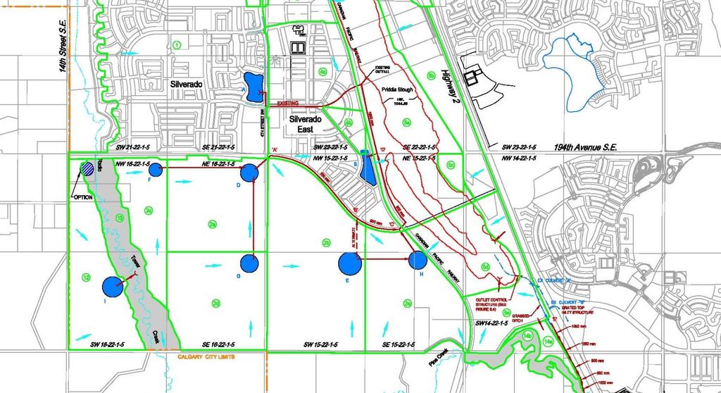 Master Drainage Plan Preliminary alignments of conveyances and outfalls Detention storage requirements