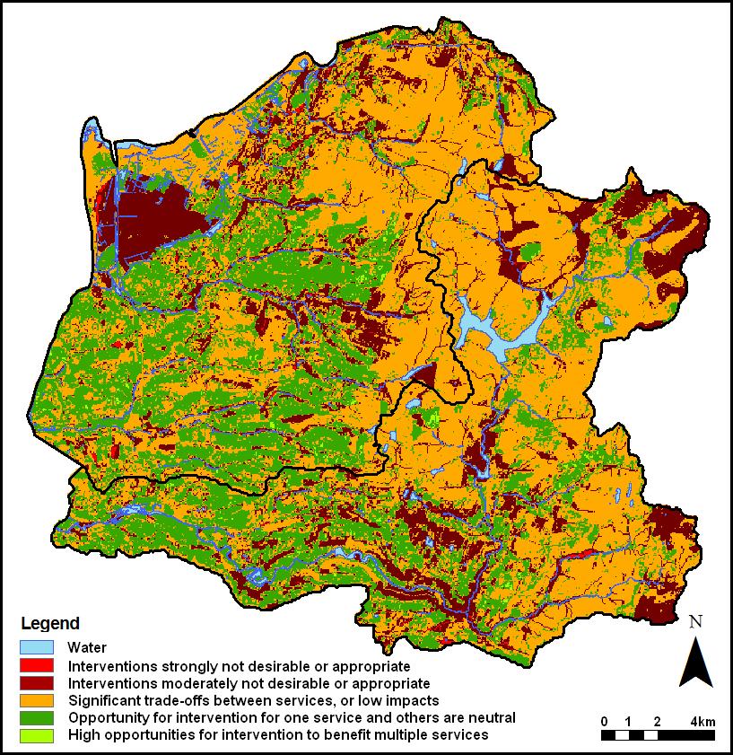 Combined outputs All four scenarios Cors Fochno, broadleaved woodland and peat soils are