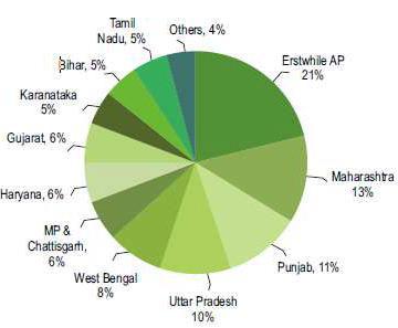 Agrochemicals - State Wise Consumption The erstwhile Andhra Pradesh, Maharashtra and Punjab are the top three states contributing to 45% of agrochemical consumption in